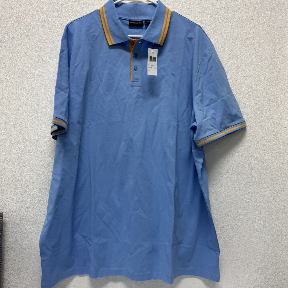Paul Fredrick Polo Shirt Mens XXL Light Blue Tipped Collar Short Sleeve NEW - Picture 4 of 6